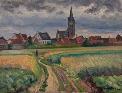 Dutch Village, Foreground Wheat Field — Oil painting, Canvas, 50.00×65.00cm — Theodoros Markellos